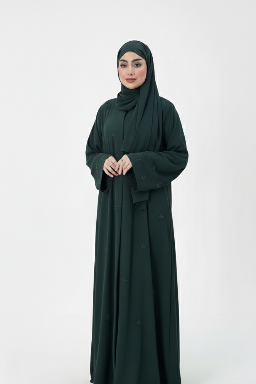 Tarfah abaya Zümrüt şalı ile resmi