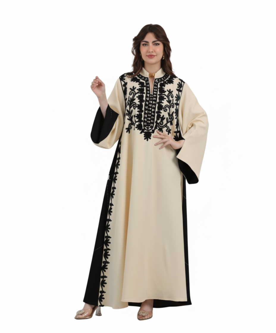 Samar Ferace siyahNakışlı Göğüs Detaylı