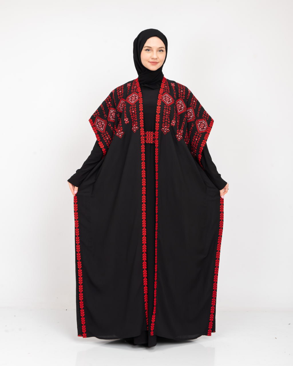 (Kırmızı)Filistin desenli işlenmiş iki parçalı dıyı takım