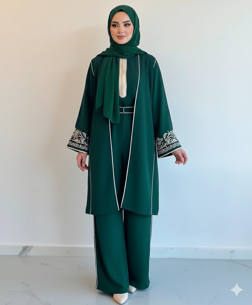 Her mevsime uygun 3 parçalı Fas takımı (Zümrüt)