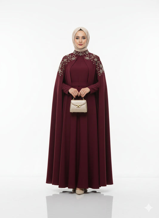 (Bordo) Talin resmi yazlık elbise