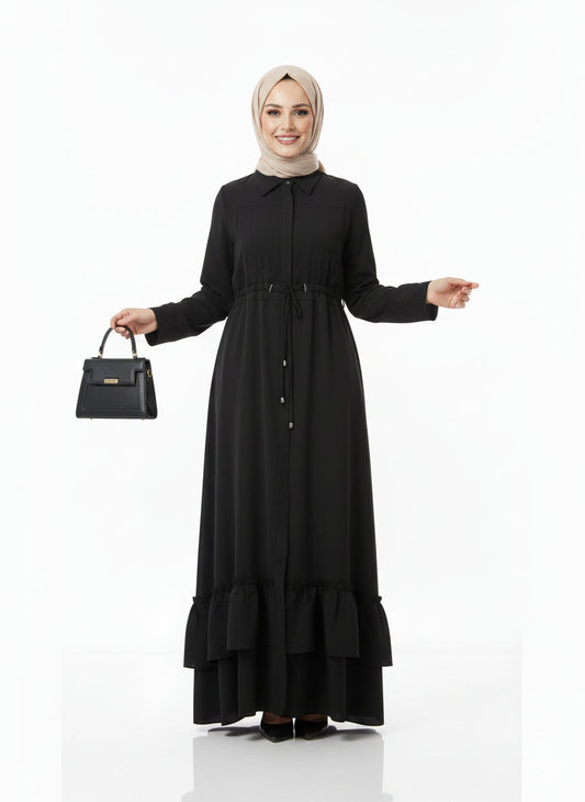 (Awatif Yazlık Günlük Elbise –( Siyah Renk