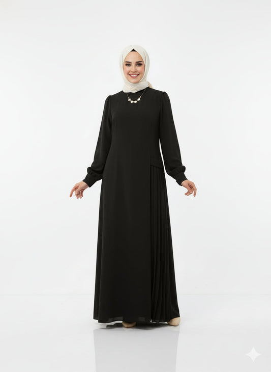 Lara Yan Büzgülü Elbise (Siyah) 2026