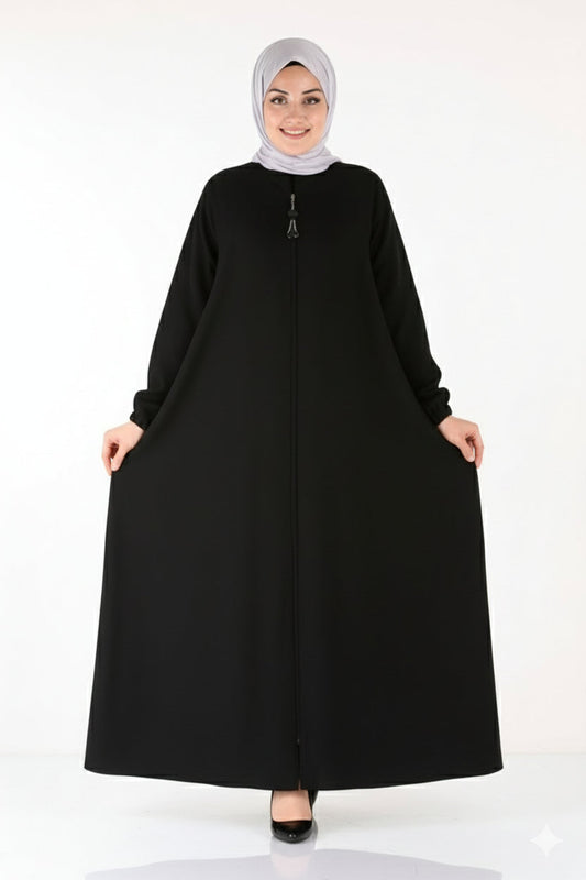 Pratik tasarımlı, kolları fırfırlı tesettür ferace (siyah) 1327