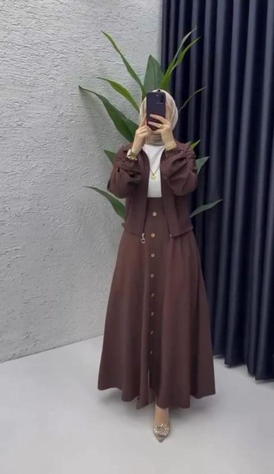 (kahverengi)Raghad Takımı Yazlık  – Günlük kullanım için ideal, hafif ve şık bir tasarım