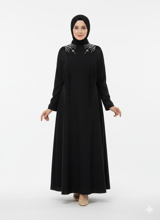 Tala siyah renkli, yaz mevsimi için özel bir elbise