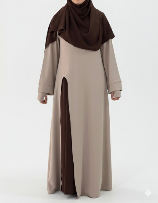 Vakar Abaya Takımı (bej ve kahverengi)