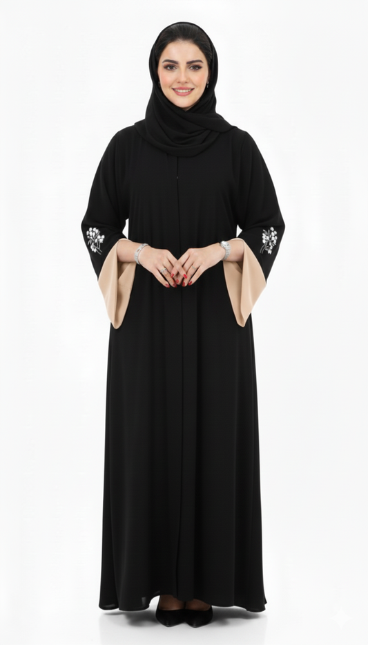 (Wurud Yazlık Resmi Ferace – Şal ile Birlikte ( Kahverengi Renk