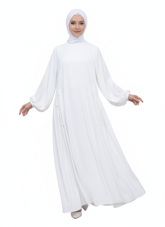 Lisa tesettürlü kadınlar için bol elbise (beyaz) 1419