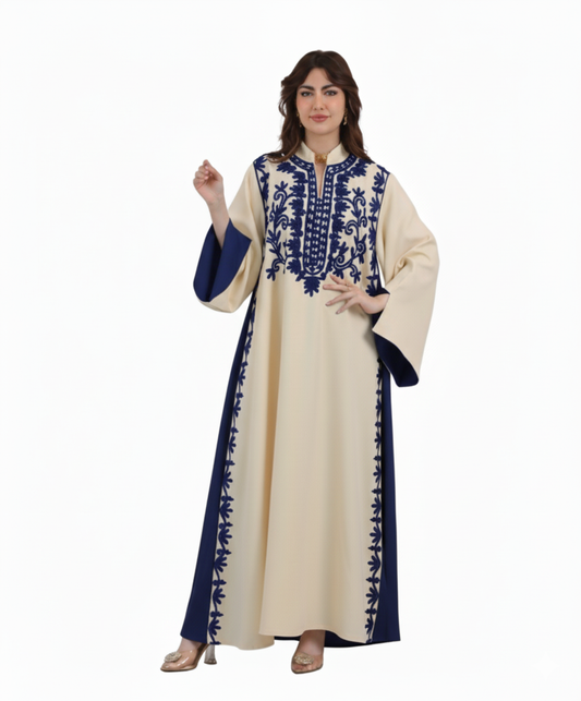 Samar Ferace Mavi Nakışlı Göğüs Detaylı