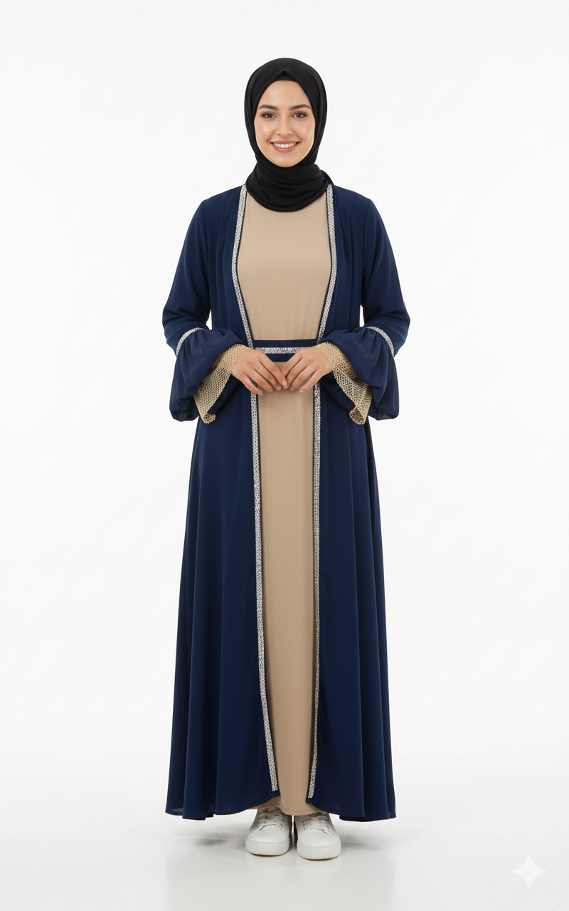 (lacivert )Faten Abaya Takımı Yazlık Resmi