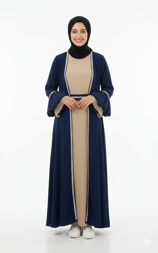 (lacivert )Faten Abaya Takımı Yazlık Resmi