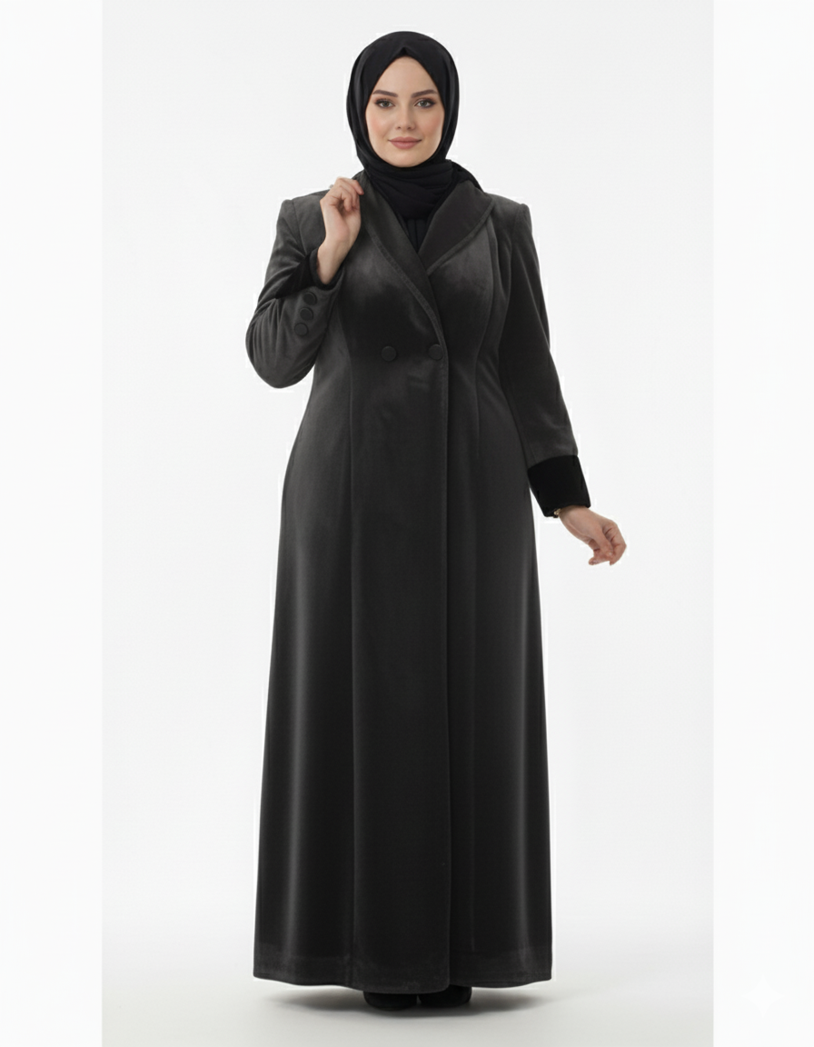 Ayat kürklü manto (gri)