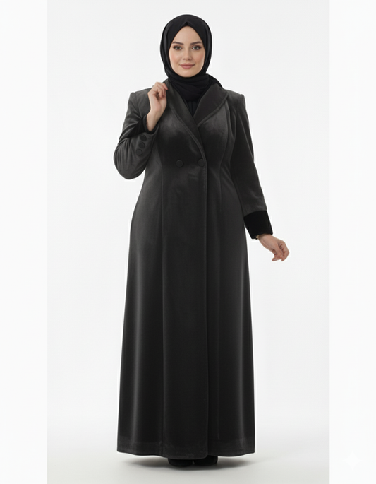 Ayat kürklü manto (gri)