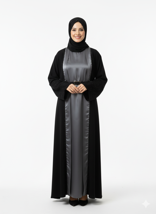 Misk abaya takımı renkli, taş detaylı, yazlık resmi