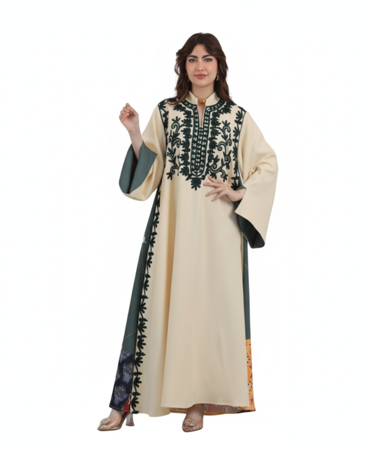 Samar Ferace Zümrüt Nakışlı Göğüs Detaylı