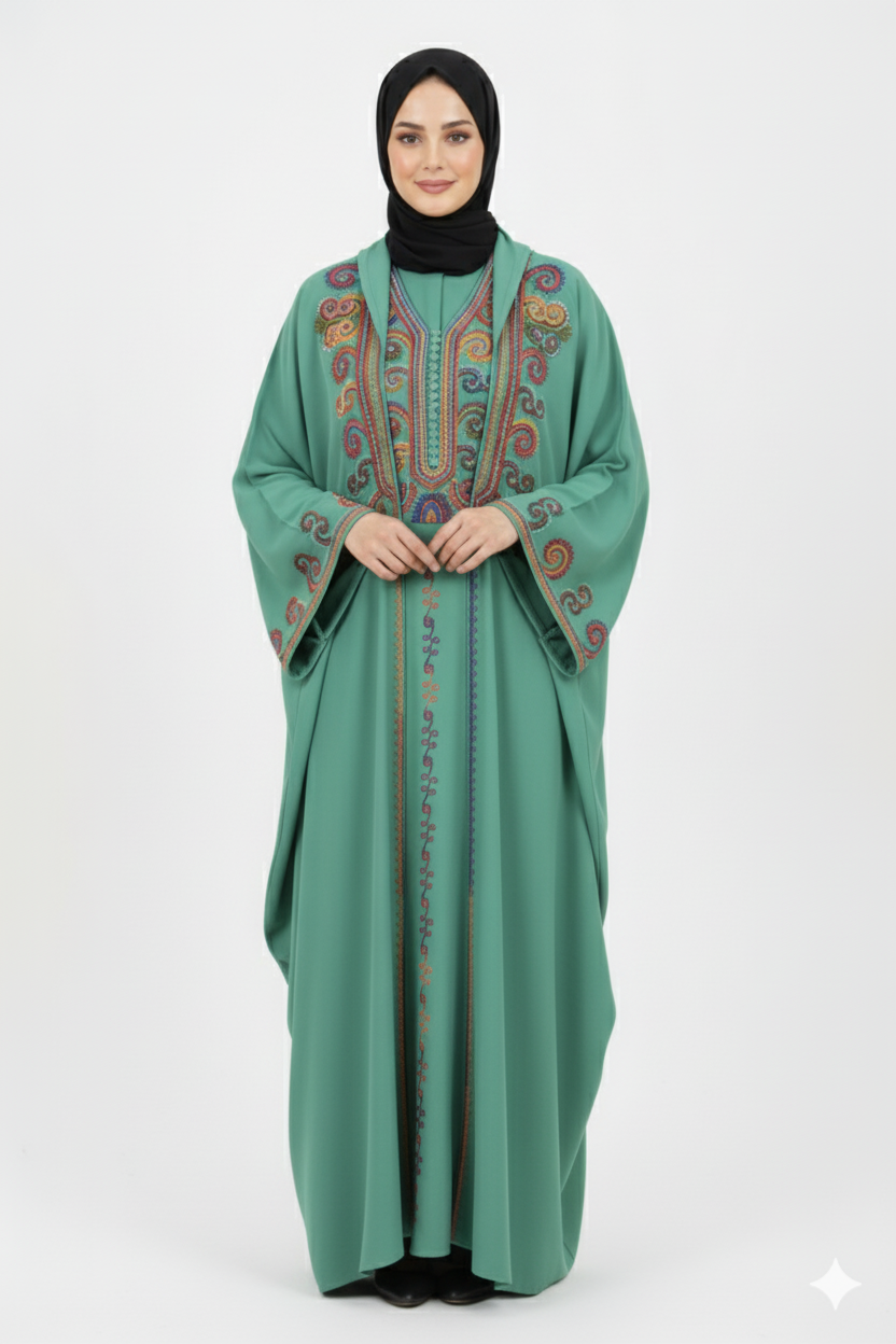 Şeyha  abaya takımı mint rengi, işlemeli, resmi yazlık