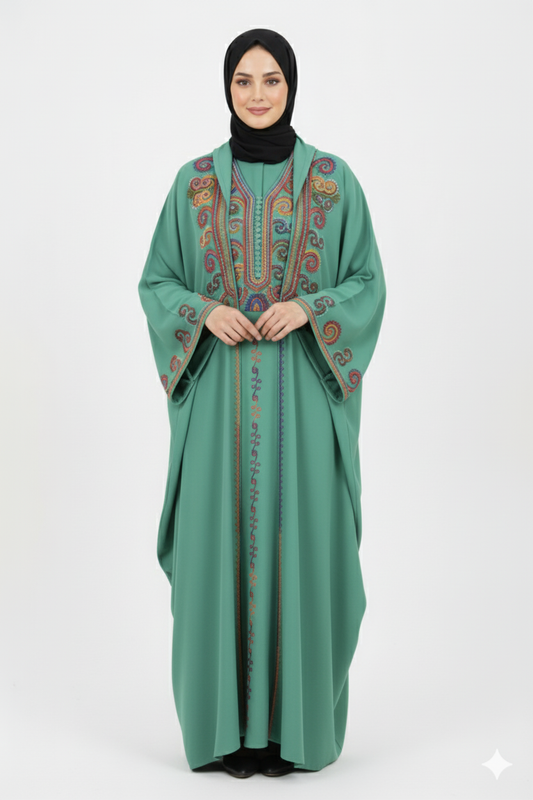 Şeyha  abaya takımı mint rengi, işlemeli, resmi yazlık