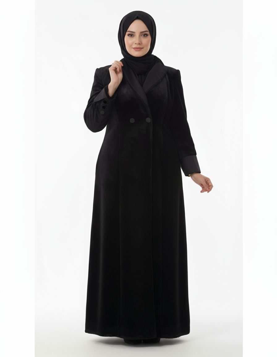 (Ayat kürklü manto (siyah