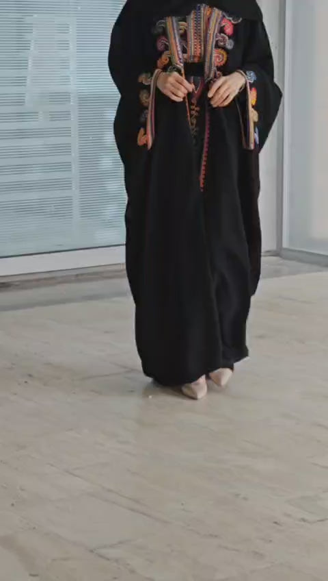 Şeyha abaya takımı siyah, işlemeli, resmi yazlık abaya takımı