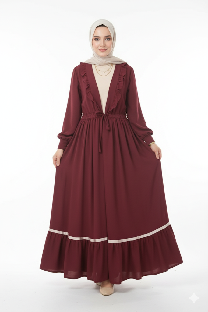 Taghreed Abaya Yazlık Resmi (Bordo/ Bej)