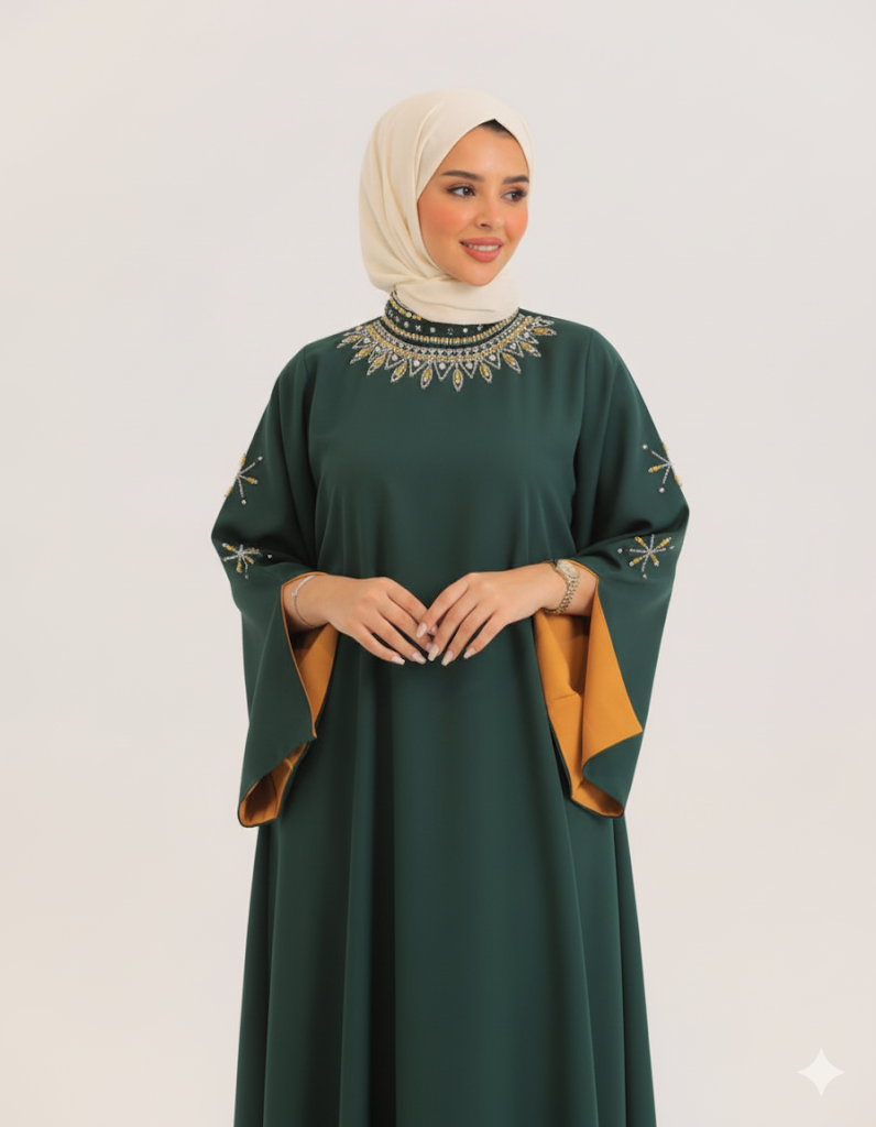Elbisesi resmi zümrüt yeşili yazlık